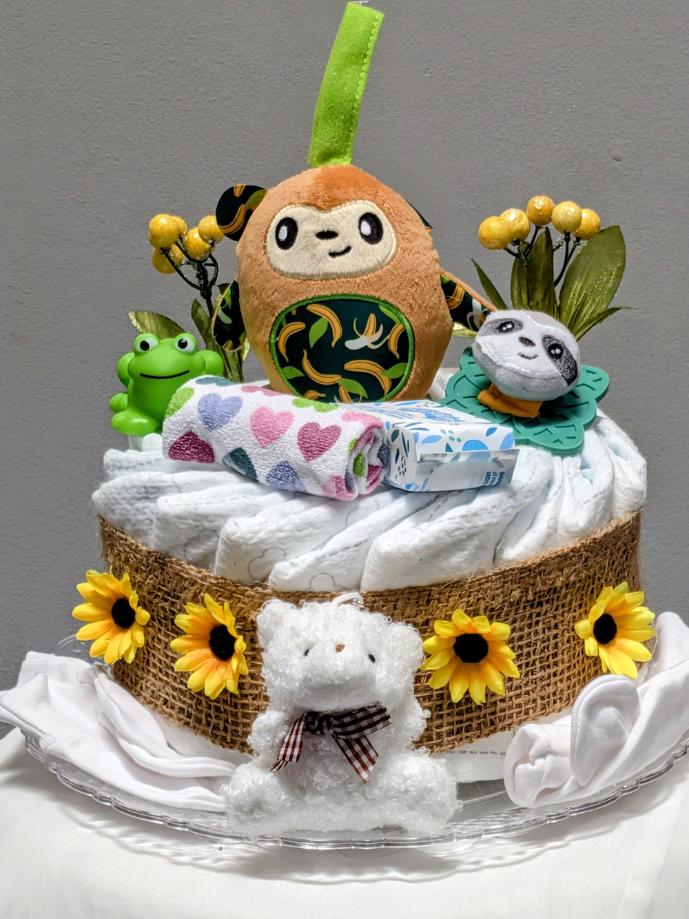 Plush Sloth and Baby Essentials Diaper Cake Gift Set - Brown